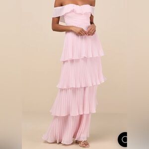 Always Remarkable Pink Pleated Off-the-Shoulder Maxi Dress
